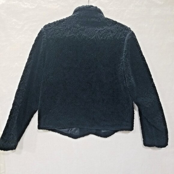 TSUNAMI FLORAL TEXTURED coat jacket black poly button closure 2-pockets womens M - Picture 6 of 9